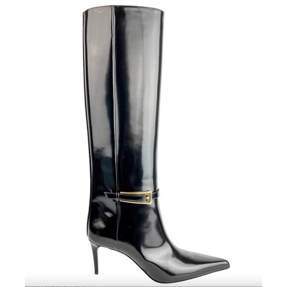 Saint Laurent Shoes - Saint Laurent Lee 70mm Patent Leather Buckle Boot Sz 38.5